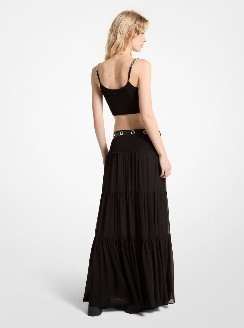 Michael Kors Tiered Smocked Georgette Maxi Skirt Etek Kadın Siyah | 725431-RCF