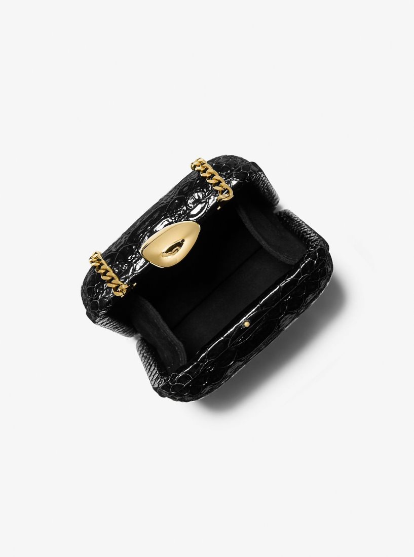 Michael Kors Tina Mini Python Embossed Leather Minaudiere Debriyaj Çanta Kadın Siyah | 308164-ZIA