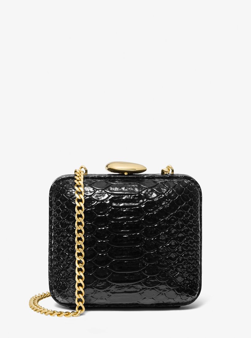 Michael Kors Tina Mini Python Embossed Leather Minaudiere Debriyaj Çanta Kadın Siyah | 308164-ZIA