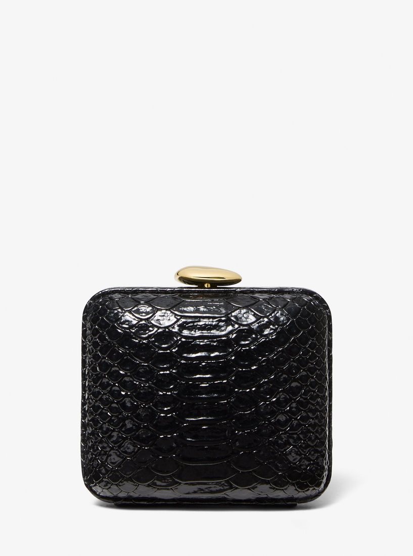 Michael Kors Tina Mini Python Embossed Leather Minaudiere Debriyaj Çanta Kadın Siyah | 308164-ZIA