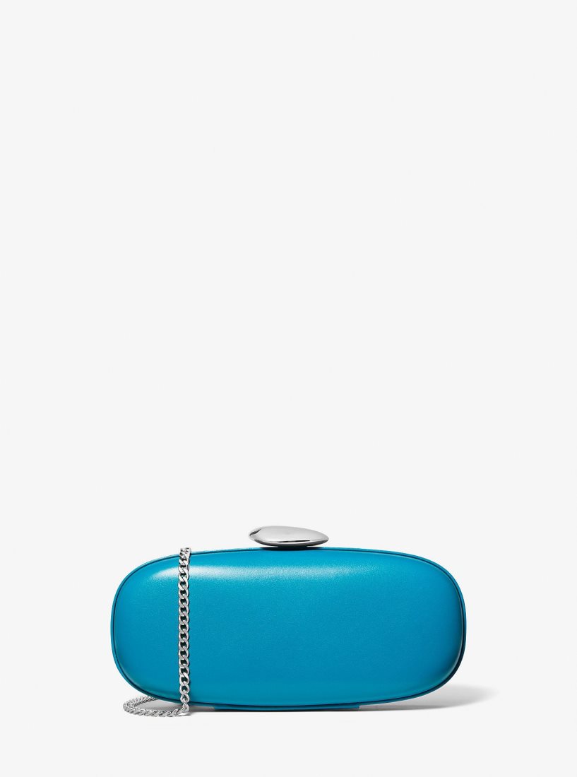 Michael Kors Tina Small Leather Minaudiere Debriyaj Çanta Kadın Turkuaz | 326549-THE