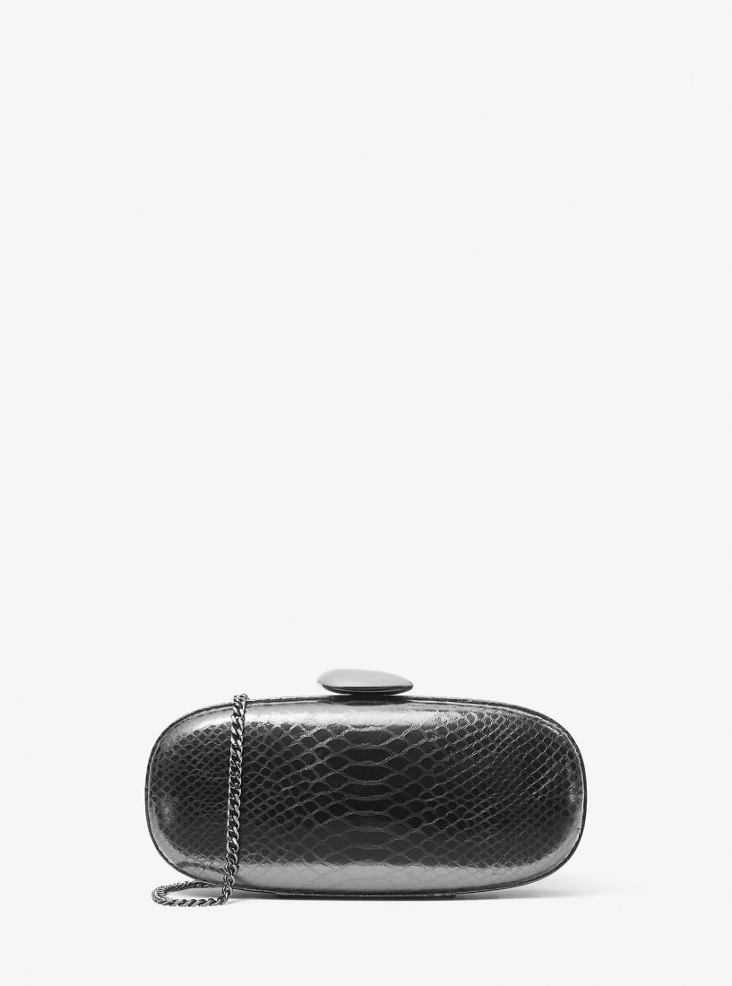 Michael Kors Tina Small Python Embossed Leather Minaudiere Debriyaj Çanta Kadın Gri | 920538-EKB