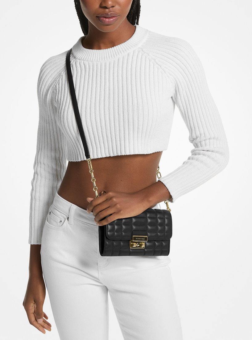 Michael Kors Tribeca Large Leather Convertible Crossbody Bag Çapraz Çanta Kadın Siyah | 283415-AKP