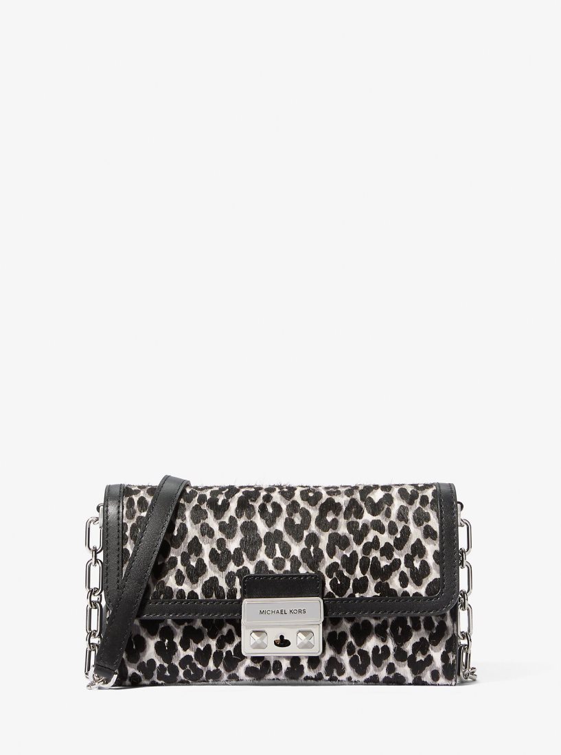 Michael Kors Tribeca Large Leopard Print Calf Hair Convertible Crossbody Bag Çapraz Çanta Kadın Siyah | 945307-MNQ