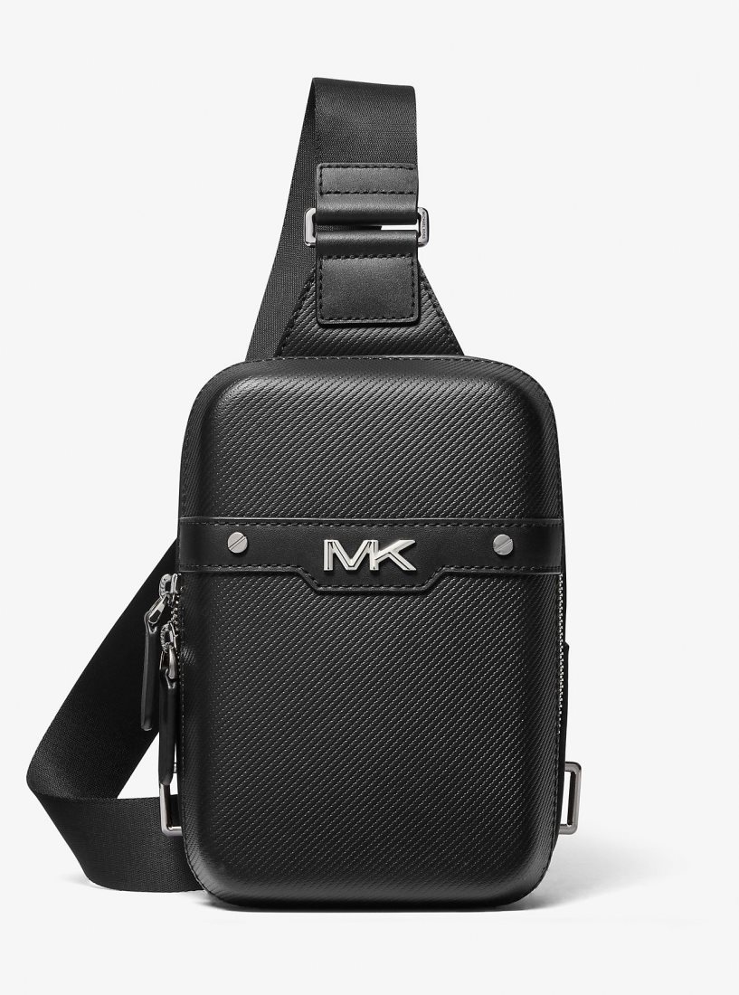 Michael Kors Varick Medium Textured Leather Sling Pack Çapraz Çanta Erkek Siyah | 937158-HWI