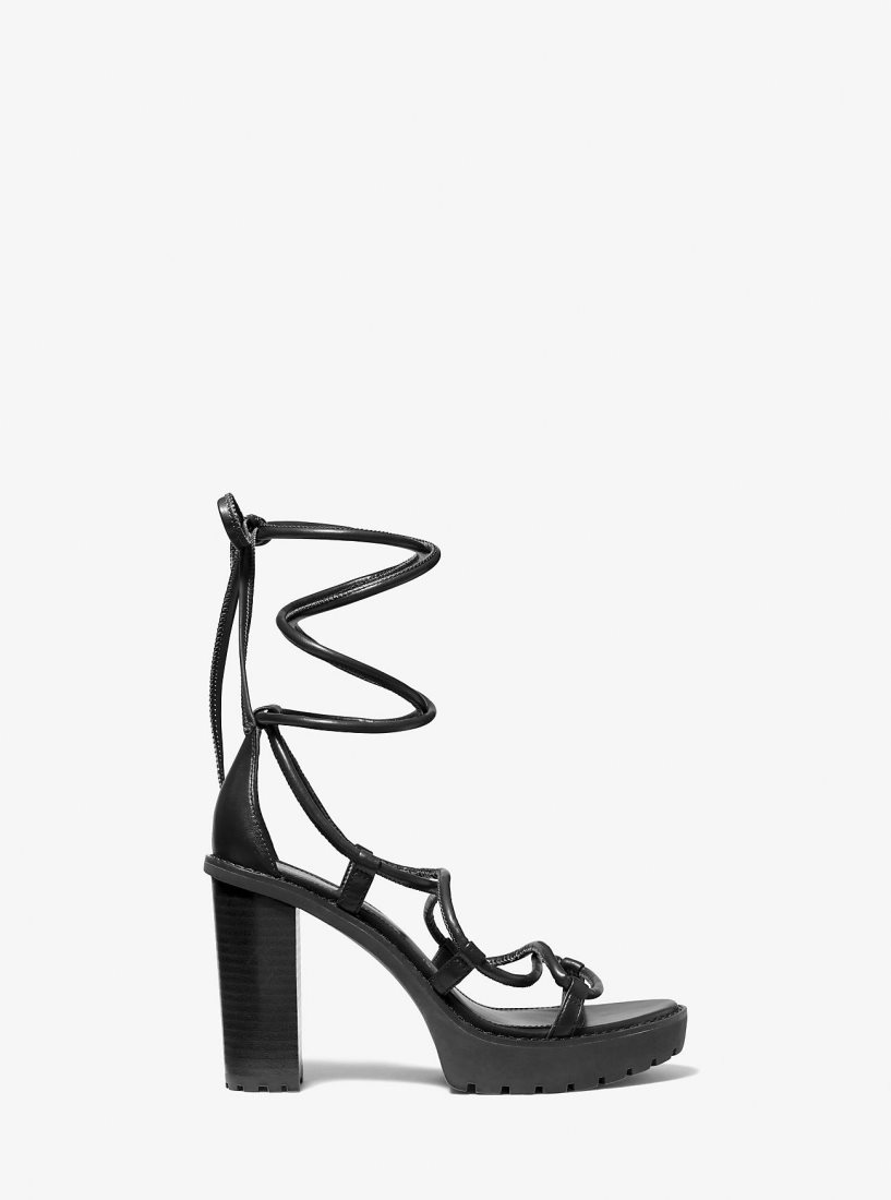 Michael Kors Vero Leather Platform Sandal Platform Ayakkabı Kadın Siyah | 064587-YDT