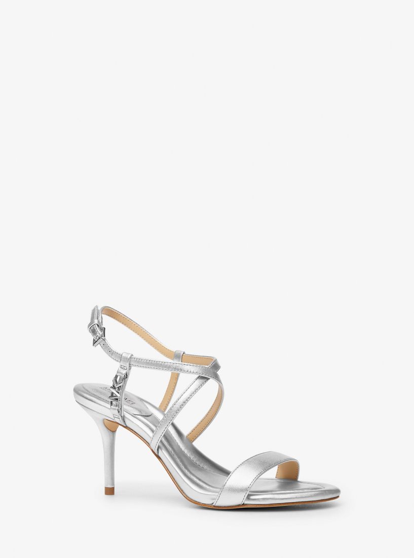 Michael Kors Veronica Metallic Leather Sandal Sandalet Kadın Gümüş | 125796-OBD