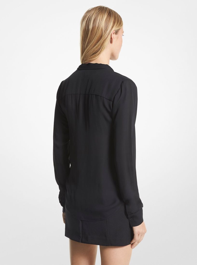 Michael Kors Viscose Blend Tie-Neck Blouse Gömlek Kadın Siyah | 183649-XBI