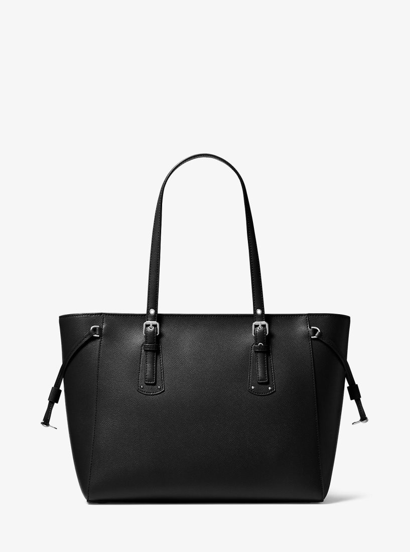 Michael Kors Voyager Medium Crossgrain Leather Tote Bag Totes Kadın Siyah | 134520-LMN