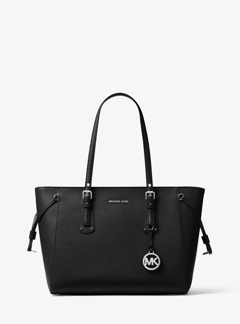 Michael Kors Voyager Medium Crossgrain Leather Tote Bag Totes Kadın Siyah | 134520-LMN