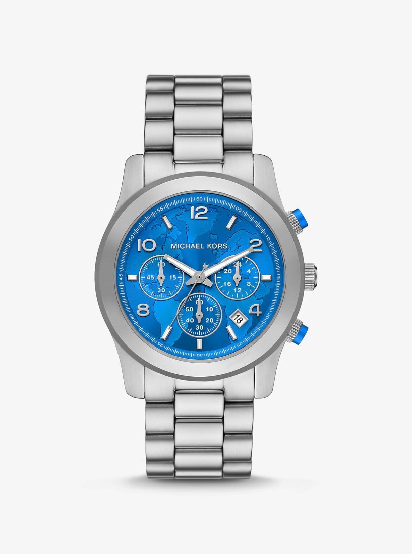 Michael Kors Watch Hunger Stop Oversized Runway Silver-Tone Watch Silver-tone Erkek Gümüş | 231890-VGE