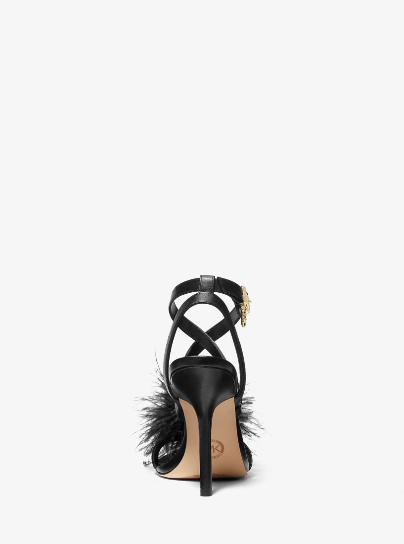 Michael Kors Whitby Feather Trim Leather Sandal Sandalet Kadın Siyah | 147532-VOR