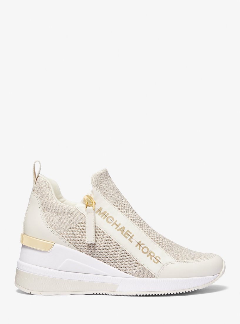 Michael Kors Willis Metallic Stretch Knit Trainer Spor Ayakkabı Kadın Champagne | 621834-UBT