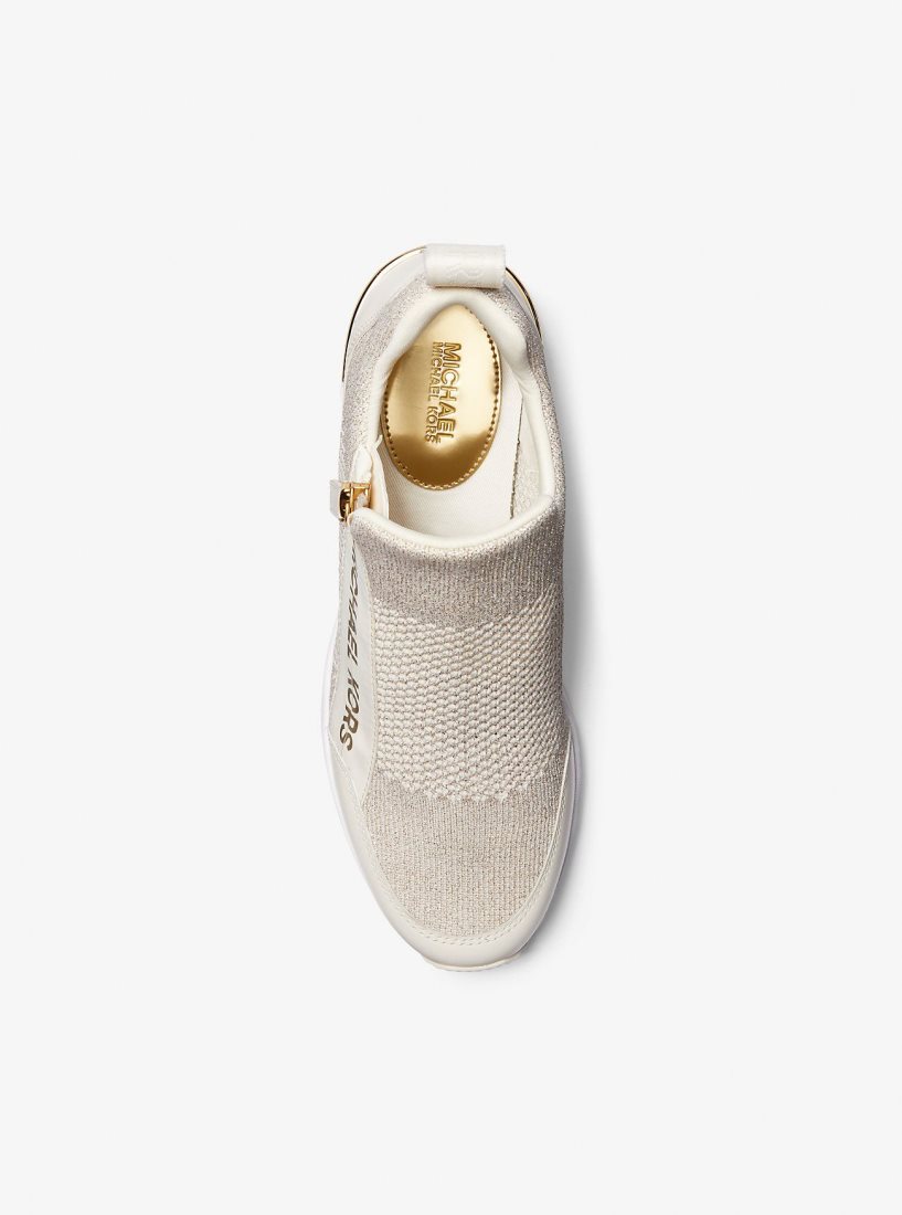 Michael Kors Willis Metallic Stretch Knit Trainer Spor Ayakkabı Kadın Champagne | 621834-UBT