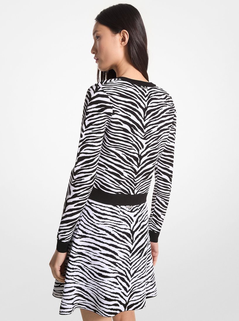 Michael Kors Zebra Jacquard Zip-Up Sweater Kazak Kadın Siyah Beyaz | 381075-XNT