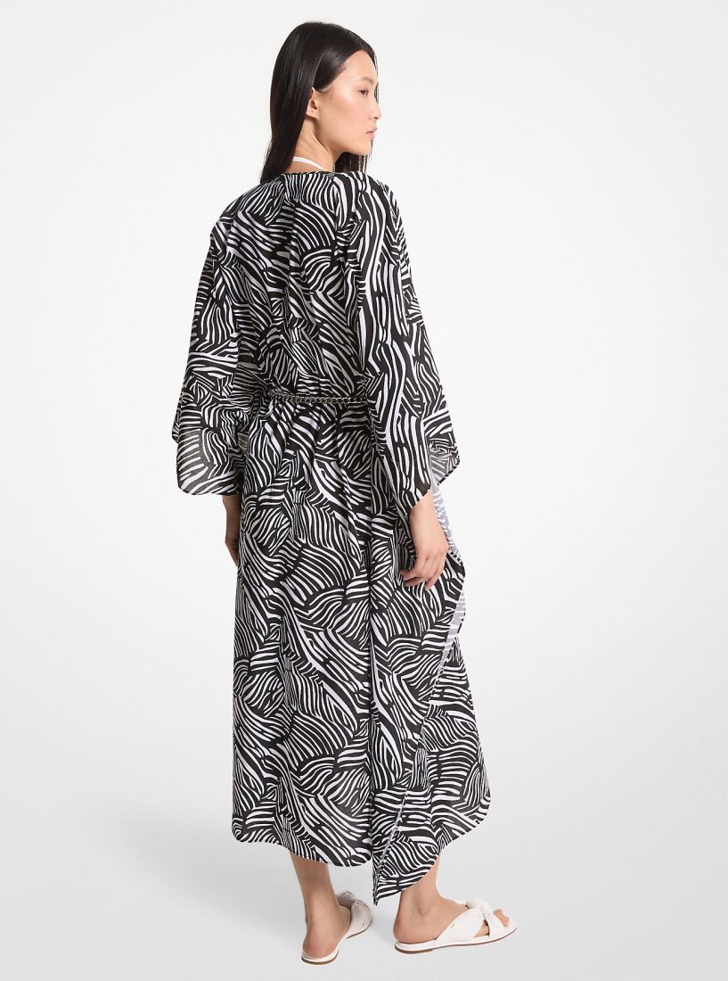 Michael Kors Zebra Organic Cotton Lawn Caftan Dress Elbise Kadın Siyah Beyaz | 590876-RSB