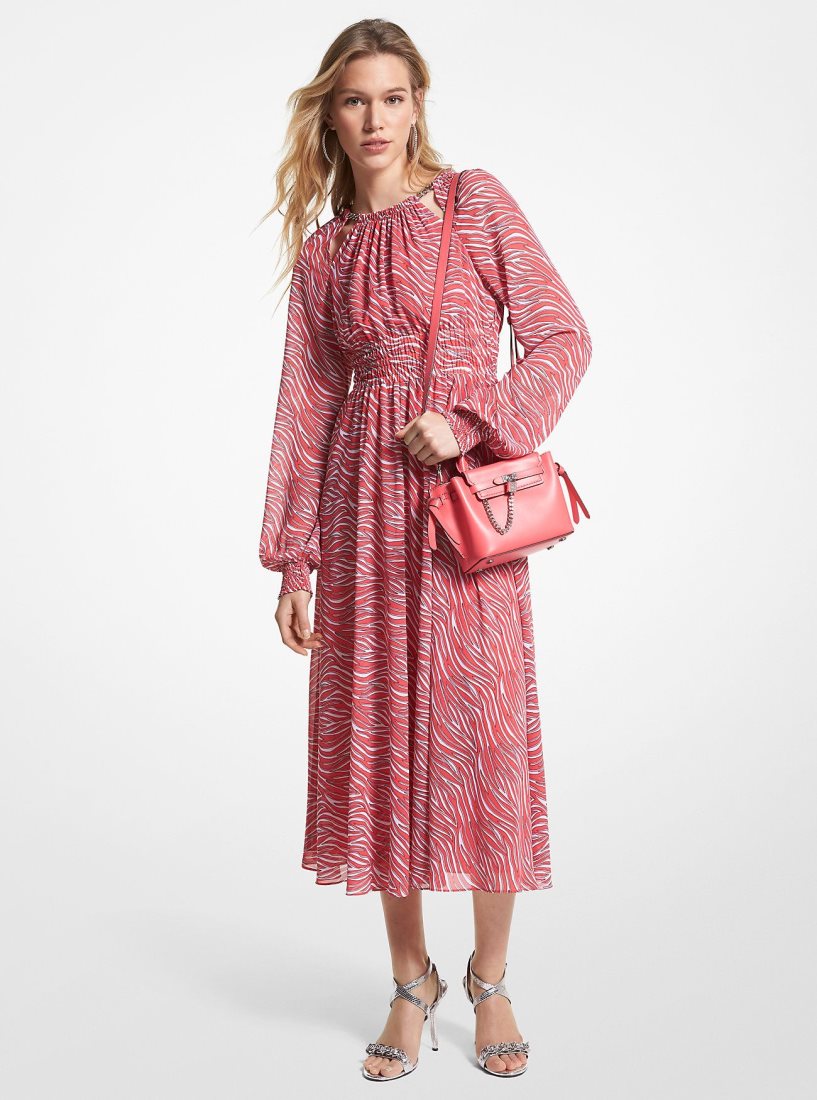 Michael Kors Zebra Print Georgette Midi Dress Elbise Kadın Pembe | 794162-MOP