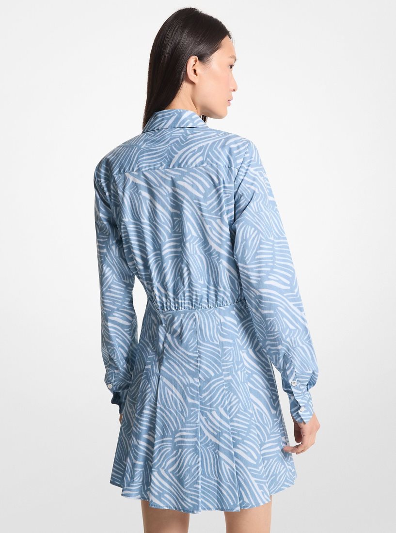 Michael Kors Zebra Print Stretch Cotton Poplin Shirtdress Elbise Kadın Chambray | 403612-IAX