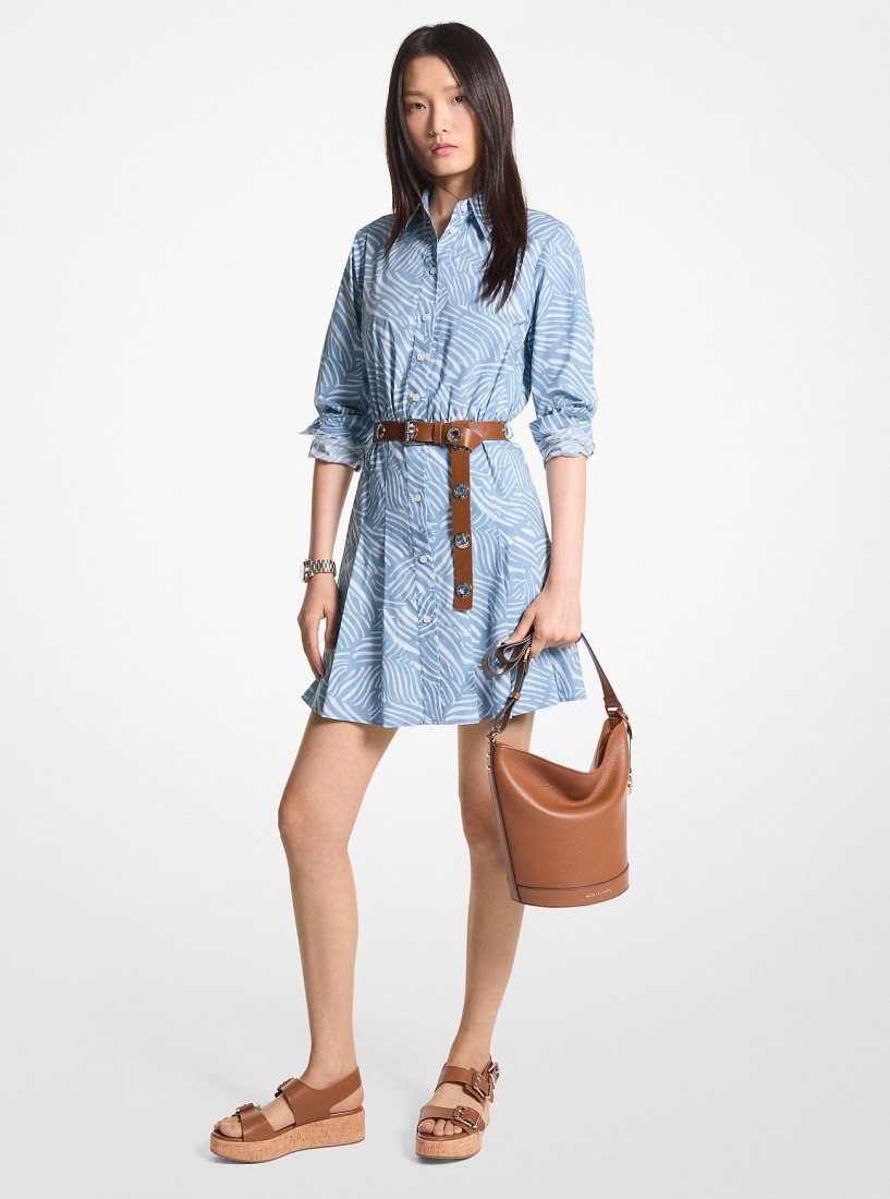 Michael Kors Zebra Print Stretch Cotton Poplin Shirtdress Elbise Kadın Chambray | 403612-IAX