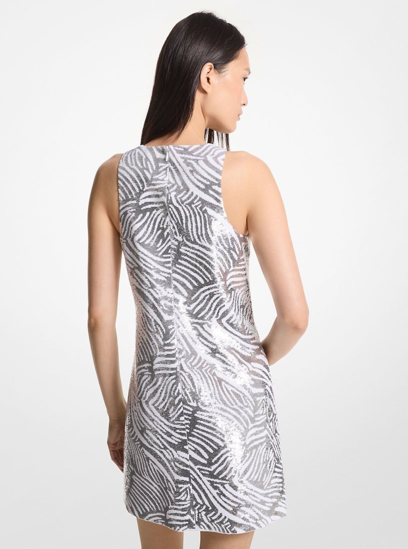 Michael Kors Zebra Sequined Tank Dress Elbise Kadın Beyaz Gümüş | 842706-TYG