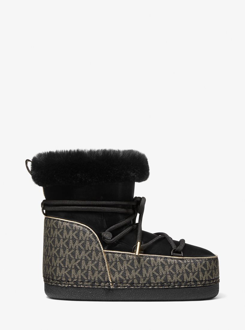 Michael Kors Zelda Metallic Logo and Velvet Boot Bot Kadın Siyah Altın | 049653-SHE