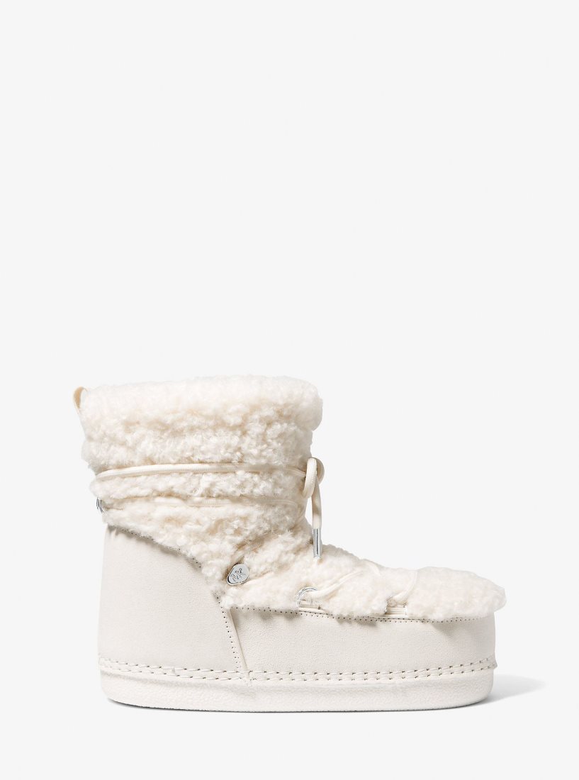 Michael Kors Zelda Sherpa and Suede Boot Kısa Bot Kadın Bej Rengi Krema | 475063-TOJ